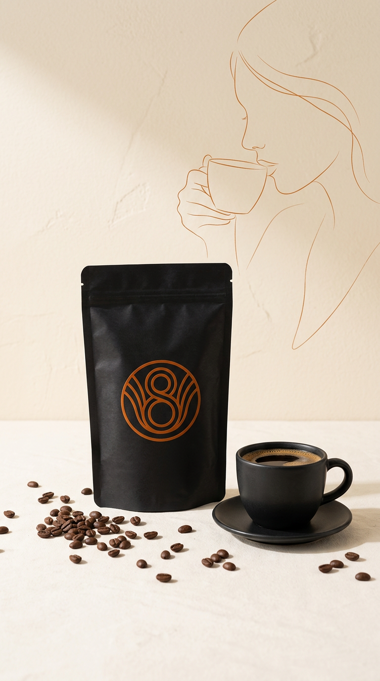 V8 Coffee roasted beans and coffee pouch